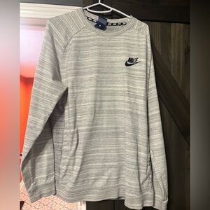 Nike Men's Striped Gray Crewneck Sweater